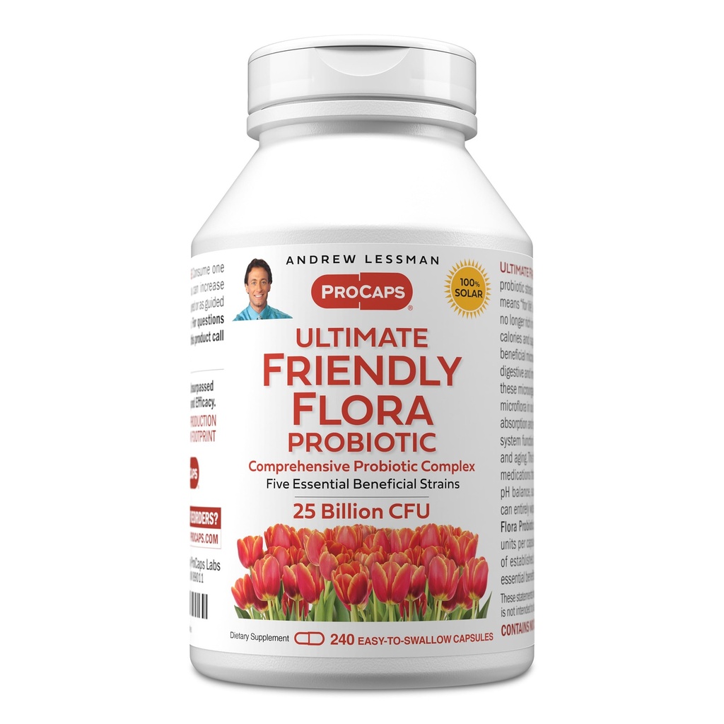 ANDREW LESSMAN Ultimate Friendly Flora Probiotic 240 Capsules - 25 Billion CFU, umfassende Mischung aus fünf probiotischen Strainen, Leistungsstarke Immun- und Verdauungsunterstützung. Probiotika für Frauen oder Männer
