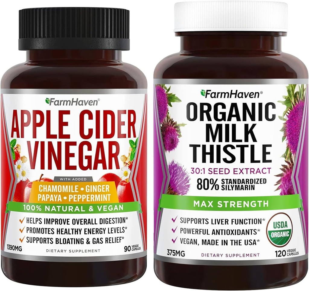 FarmHaven Capsules de chardon de lait biologique USDA et capsules de vinaigre de cidre de pomme