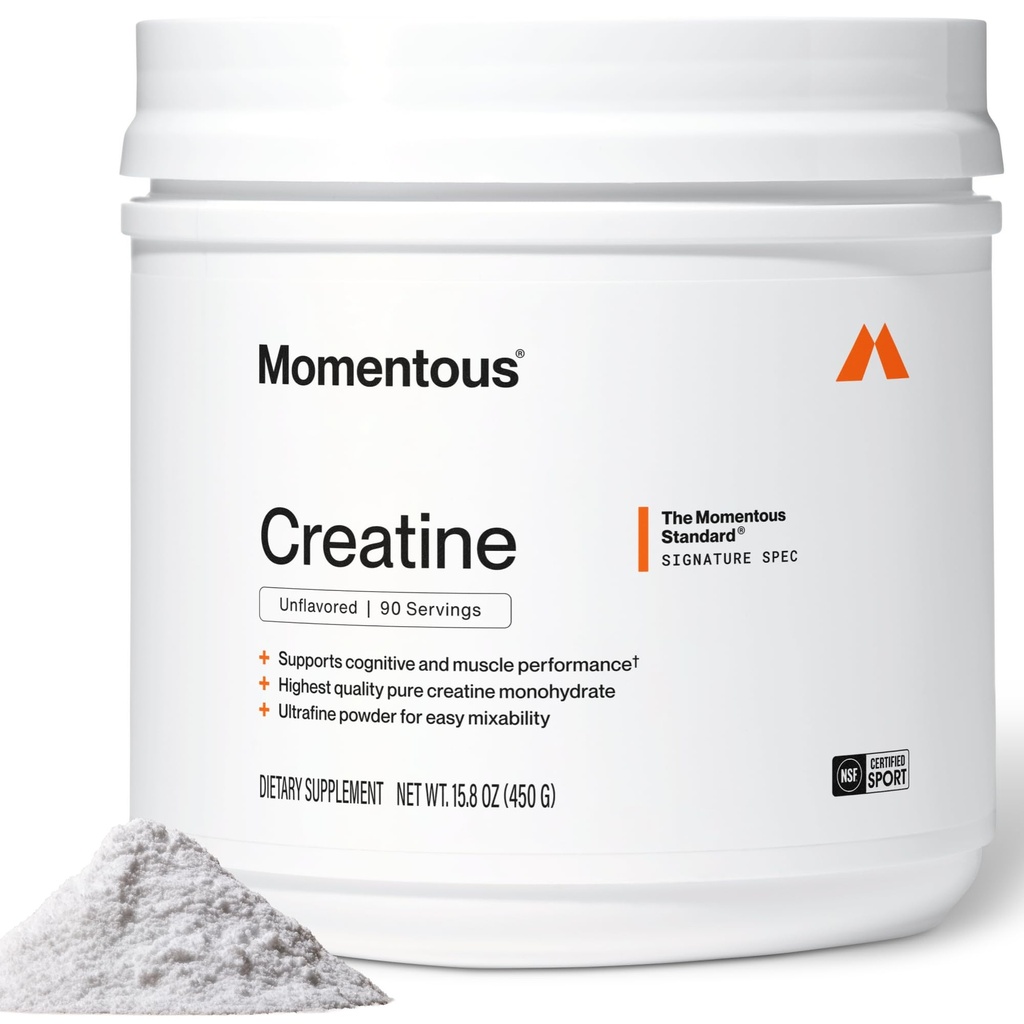 Momentous Creatine Monohydrat-Pulver - Kreatin-Pulver - unterstützt Stärke, Lean-Muskel, & Erholung für Männer & Frauen - NSF zertifiziert für Sport - 5 g pro Servieren - 90 Servietten