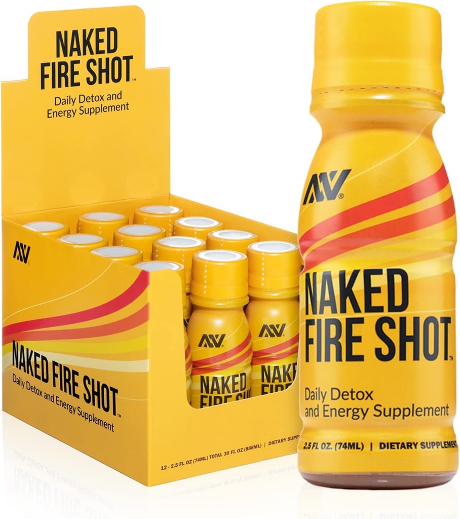 NAKED Ernährung Naked Feuer Shot - Natürliche Energie Schüsse, Ginger Root, Raw Apple Cider Essig, Organic Ginseng & Ashwagandha, Detox, Energy Wellness Shots - 2.5Oz, 12 Pack