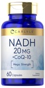 Carlyle NADH CoQ10 Supplement | 20mg | 60 Kapseln | Mega Strength | Non-GMO, Glutenfrei