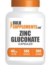 BulkSupplements.com Zink Gluconate Kapseln - Zink-Ergänzungen, für Immununterstützung - Glutenfrei, 1 Kapsel pro Servierung, 365 Zähler (Pack von 1)