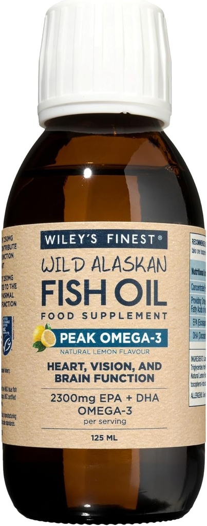 WileyS Finest Peak Omega-3 Liquide 2150mg EPA + DHA Omega-3 Huile de poisson sauvage naturelle d'Alaska Supplément alimentaire 25 portions