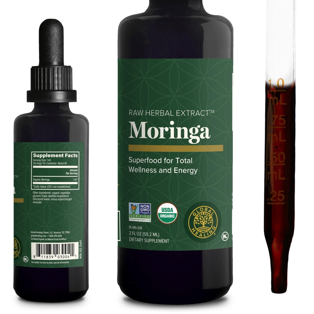 Global Healing Center - Bio Moringa Oleifera Extrakt Flüssigkeitstropfen, Moringa Ergänzung-Vegan aus Baum Blätter-Max Absorption von Vitaminen und Mineralien- Mehr Potenz als Pulver Form (2 Fl Oz)