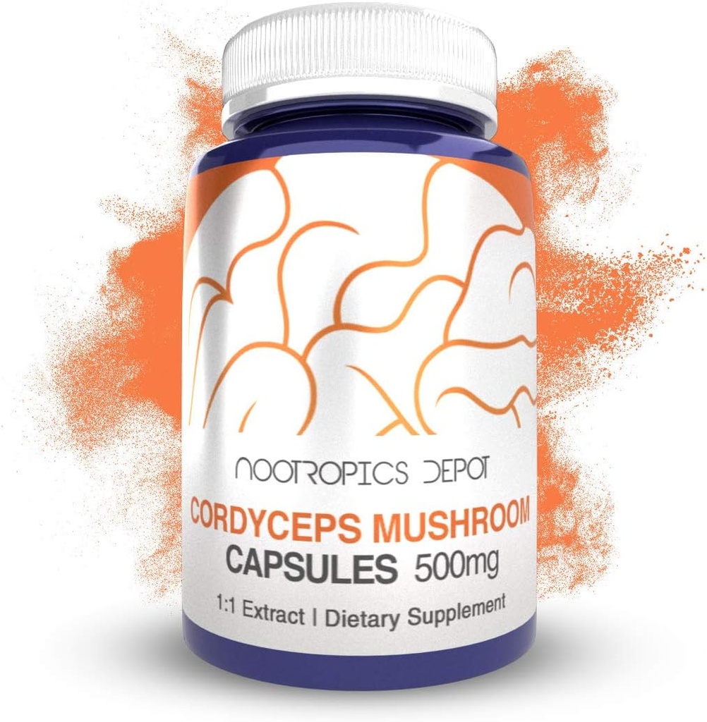 Nootropics Depot Cordyceps Mushroom Capsules | 500mg | 60 Count | Cordyceps militaris | Whole Fruiting Body Mushroom Exract | Supports Healthy Immune System