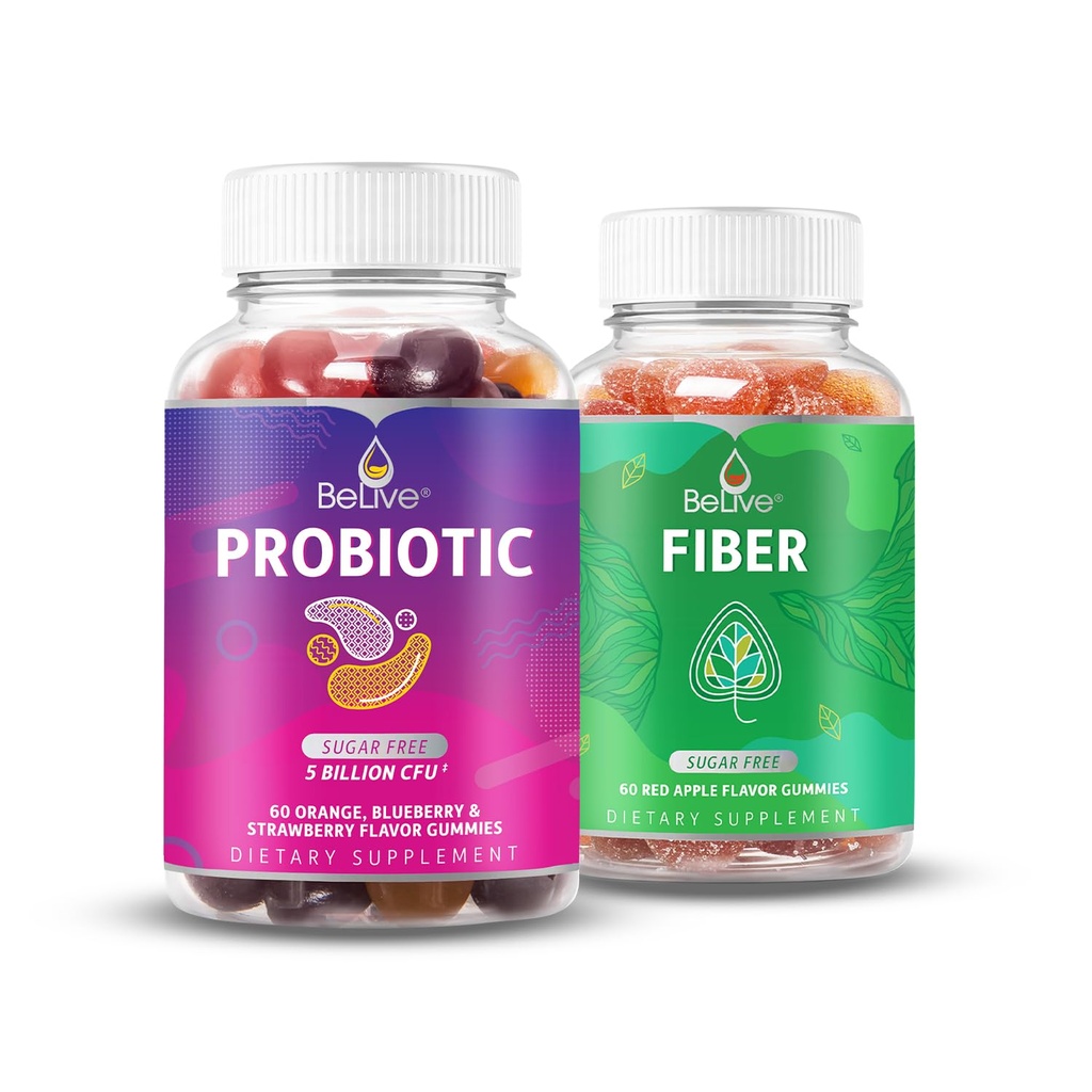 BeLive Digestive Bundle Probiotic und Fiber Gummis für Verdauungs- und Gutgesundheit, Sugar Free, Vegan