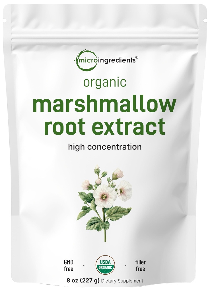 Micro Ingredients Organic Marshmallow Root Powder, 8 Unze, Filler Frei und traditionell verwendet, unterstützt Verdauungsgastrointestinale Gesundheit, nicht strahlend und keine GVO, Vegan freundlich