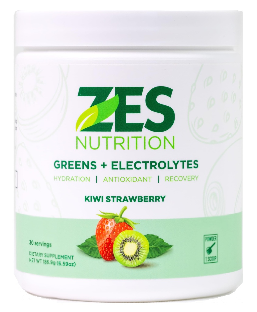 Greens + Electrolytes, Kiwi Fraise Saveur, Vegan, Non-OGM, Poudre verte, Boost vert quotidien, Supplément de poudre végétale, Electrolytes organiques, Récupération et soutien, Mélange de smoothie