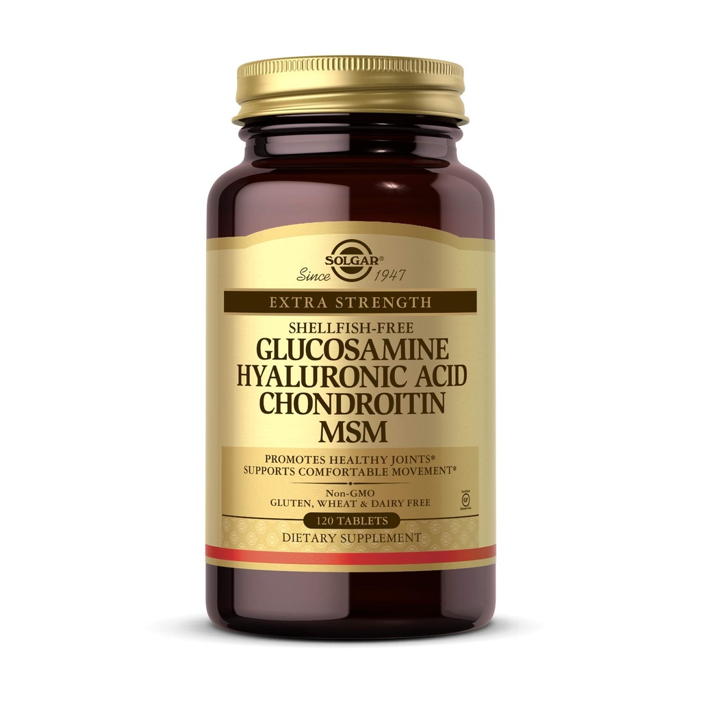 Solgar Glucosamine Hyaluronsäure Chondroitin MSM, 120 Tabletten - Unterstützt gesunde Gelenke - Unterstützt Reichweite der Bewegung & Flexibilität - Extra Stärke, Schalentiere frei - Non-GMO, Glutenfrei - 40 Servierungen