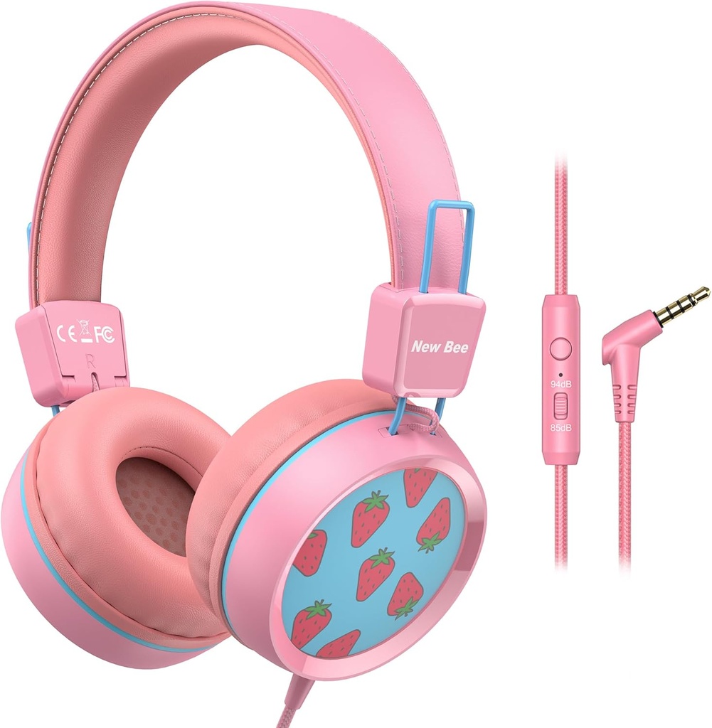 Neue Bienen Kinder Kopfhörer für Schule mit Mikrofon KH20 HD Stereo Safe Volume Limited 85dB/94dB Faltbares Leichtgewicht für Mädchen/Mac/Android/Kindle/Tablet/Pad (Pink)