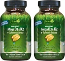 Irwin Naturals High Potency Mega D3 & K2 + Turmeric Extract für gesunde Knochen, Immunfunktion & Positive Stimmung - Fortgeschrittene Absorption mit Magnesium, Turmeric, Bamboo & Omega Oil - 60 Liquid Softgels