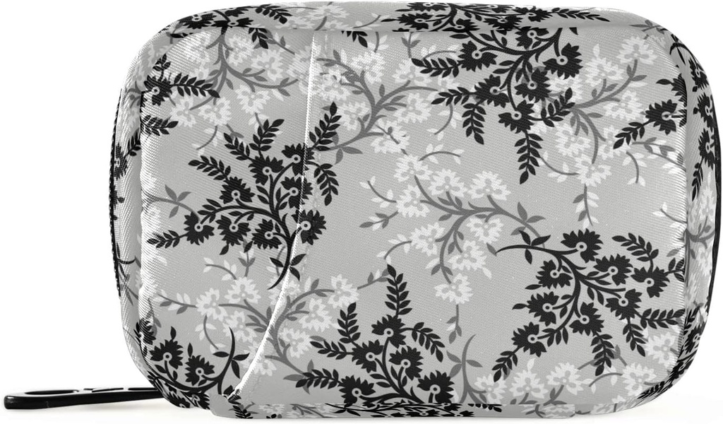 xigua Pill Organizer 7 jours de voyage Pill Box sac noir & gris petites fleurs modèle quotidien Pill Case avec fermeture éclair portable approprié, Support de supplément de vitamine