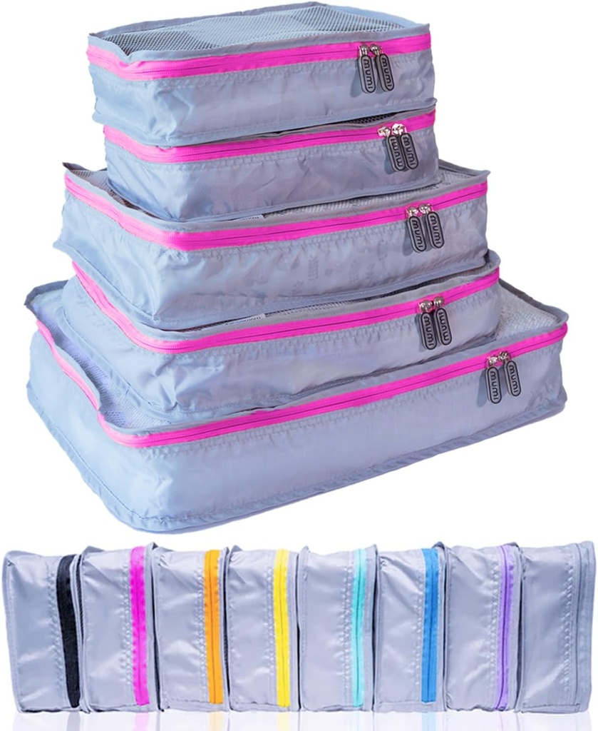 MUMI Packing Cubes – 5-Piece Compression Packing Cubes für Reisen, Gepäckträger für Koffer, Carry-On Bags, Rucksäcke und Duffel Bags – Space-Saving Travel Essentials - Pink