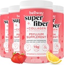 Bellway Super Fiber Powder + Collagen (4 Pack), Sugar-Free Psyllium Husk Pulver mit Collagen Peptides für Gut Gesundheit, Gesunde Haut, Nägel, Knochen & Gelenke, Erdbeer-Lemonade (45,84 Unze)