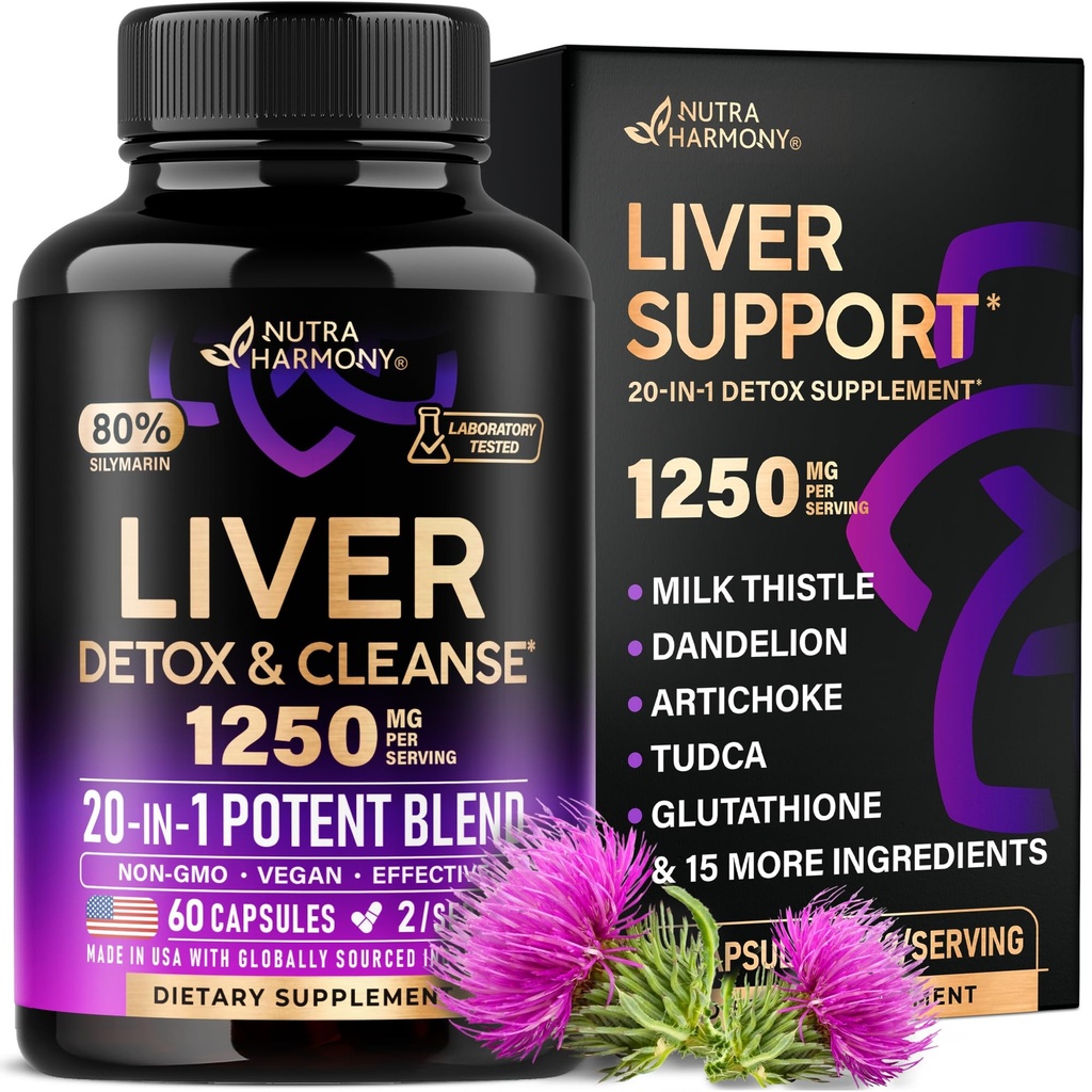Leberreiniger Detox & Repair - Milchdistel | Dandelion | Artichoke UD TUDCA | Glutathione & NAC - Effektive Lebergesundheitsergänzung | 80% Silymarin - Labor getestet, Vegan - Made in USA 60 Kapseln