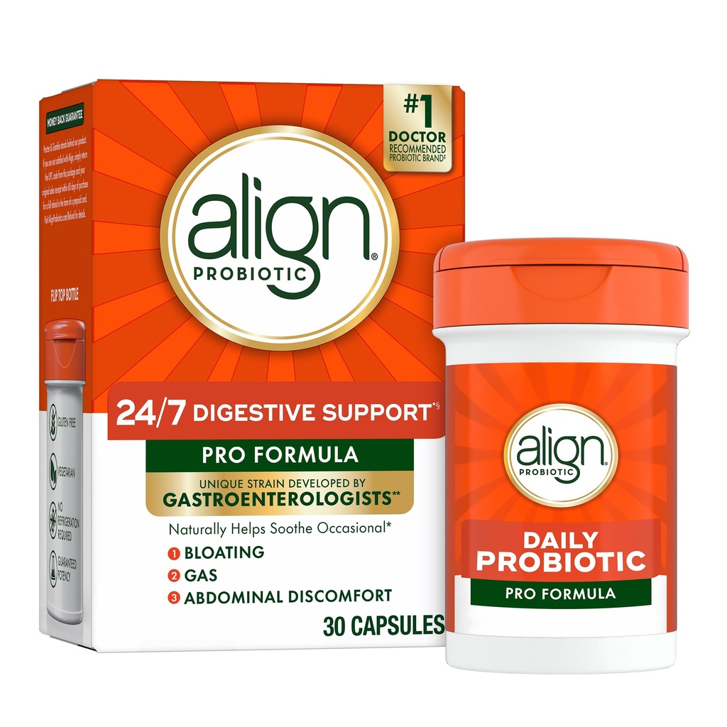 Aligner Probiotics, Probiotics for Women and Men, Probiotics for Digestive Health, Probiotics for Men and Womens Probiotics Capsules aident à soulager le gonflement occasionnel et le gaz*, 30 capsules