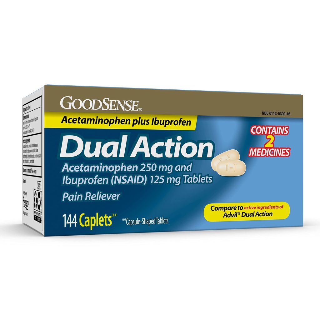 GoodSense Dual Action Acetaminophen 250 mg und Ibuprofen (NSAID) 125 mg Tabletten, Schmerzlinderung für Kopfschmerzen Relief, Arthritis Schmerzlinderung und mehr, 144 Zähler