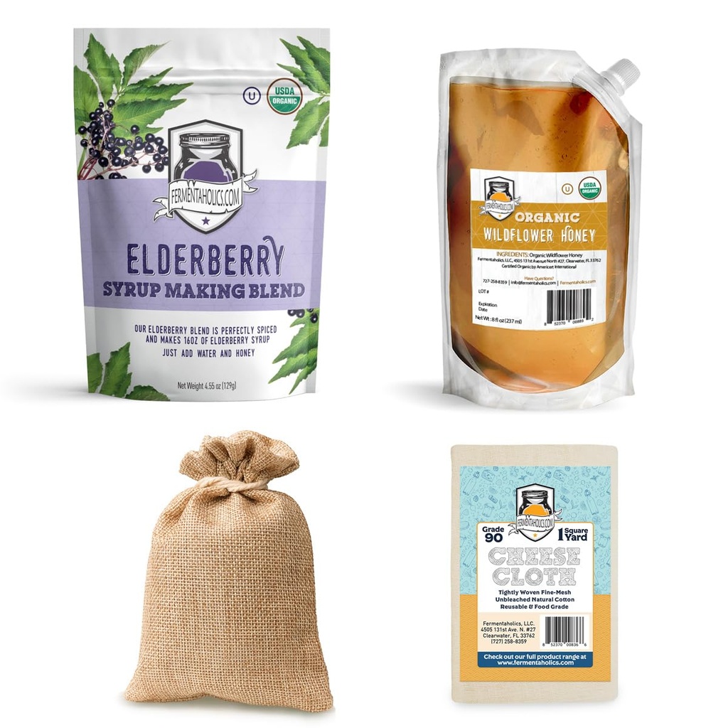 FERMENTAHOLICS USDA Syrup biologique séché à la baie d'ail Kit de fabrication de votre propre sirop de baie d'ail ou thé!