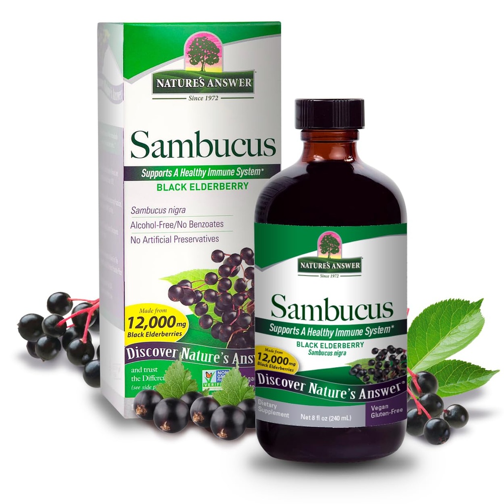 Nature's Answer Sambucus Elder Berry Extract Syrup 8 Unze ( 3 Pack ) | Tägliche Immununterstützung | Verpackt mit Antioxidantien | Familienfreundliche Flue Saison Defender