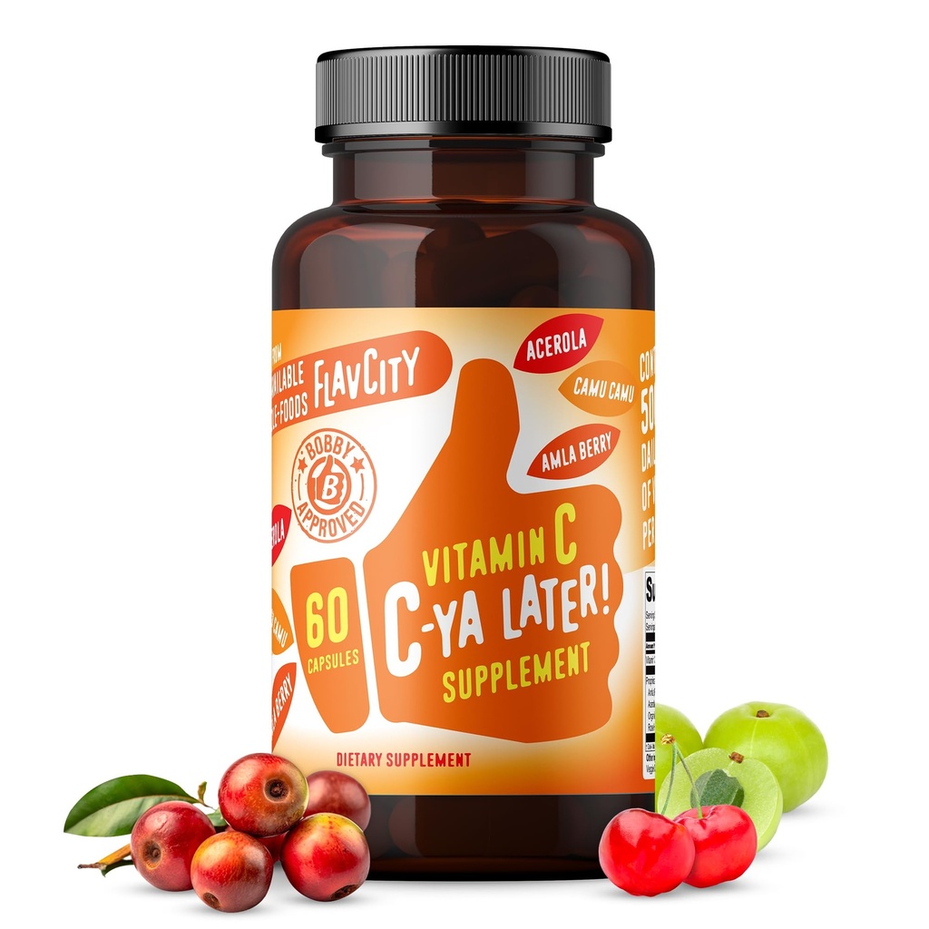 FlavCity Vitamin C Supplement, C-Ya Später! Superfood-Derived Immununterstützung - Bioverfügbare Vitamin C Immununterstützung von Acerola Cherry, Rose Hips & Camu Camu - 500% Tageswert (60 Kapseln)