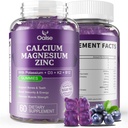 Calcium Magnesium Zink-Gummien mit Vitamin D3 & K2-Hohe Absorption Magnesium Glycinat-Muskeln, Immun- und Schlafunterstützung-Sugar Free- Blueberry Flavored (1 Packung)