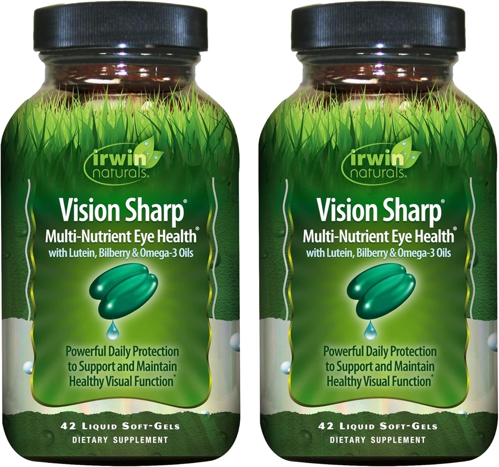 Irwin Naturals Vision Sharp Multi-Nutrient Augengesundheit - 42 Liquid Soft-Gels, Paket von 2 - mit Lutein, Bilberry & Omega-3s - 42 Gesamt Servietten