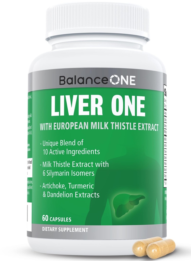 Balance ONE Liver Support Supplement mit Milchdistelextrakt, Dandelion Root & Molybdän – Natürliche Leberreiniger, Reparatur &amp; Detox für Männer & Frauen - Vegan Kapseln, 1 Monat Versorgung - Liver One