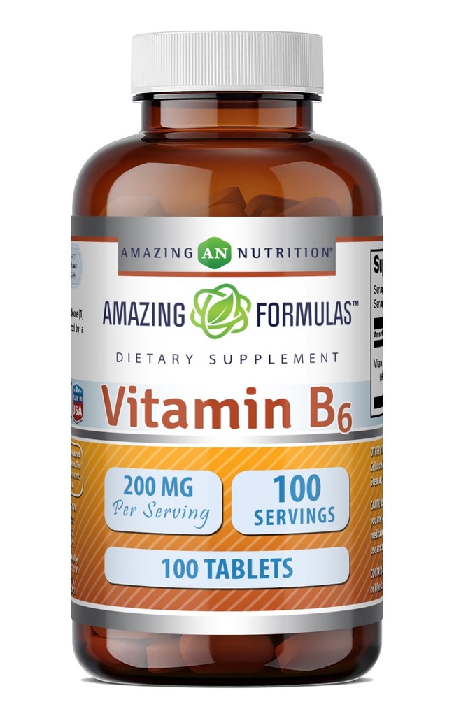 Erstaunliche Formeln Vitamin B6 Pyridoxine 200mg 100 Tabletten Supplement | Non-GMO | Gluten Free | Made in USA