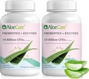 AloeCure Daily Probiotics 10 Billion CFU für Verdauungsunterstützung 8 Strains, 6 Präbiotika & Enzyme - Verdauungsergänzung mit Bromelain für Damen und Herren - Gut-Unterstützung, Verdauungshilfe, 30 Caps x 2btls