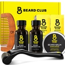 Kit de croissance améliorée de la barbe du club de barbe - Derma Roller, huile de croissance de la barbe (2PK), baume de la barbe de sandale, peigne - Ensemble cadeau