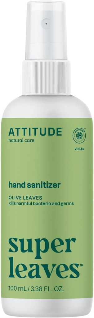 ATTITUDE Handzerstäuber Spray, geprüft, Tötet Germs & Bacteria, Vegan & Plant-Based, Safe für Erwachsene & Kinder, Olivenblätter Duft, 3.38 Fl Oz (Spray Bottle)