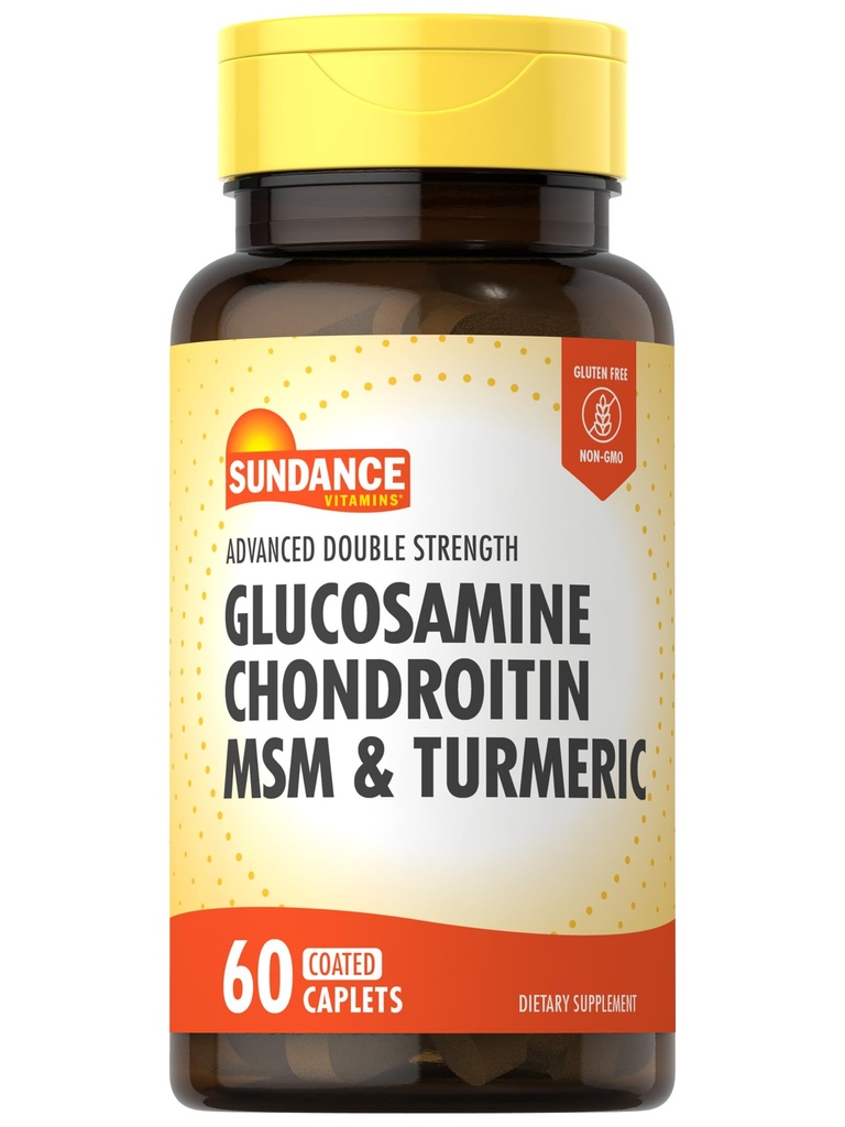 Sundance Glucosamine Chondroitin MSM und Turmeric | 60 Caplets | Double Strength | Non-GMO und Gluten kostenlose Ergänzung