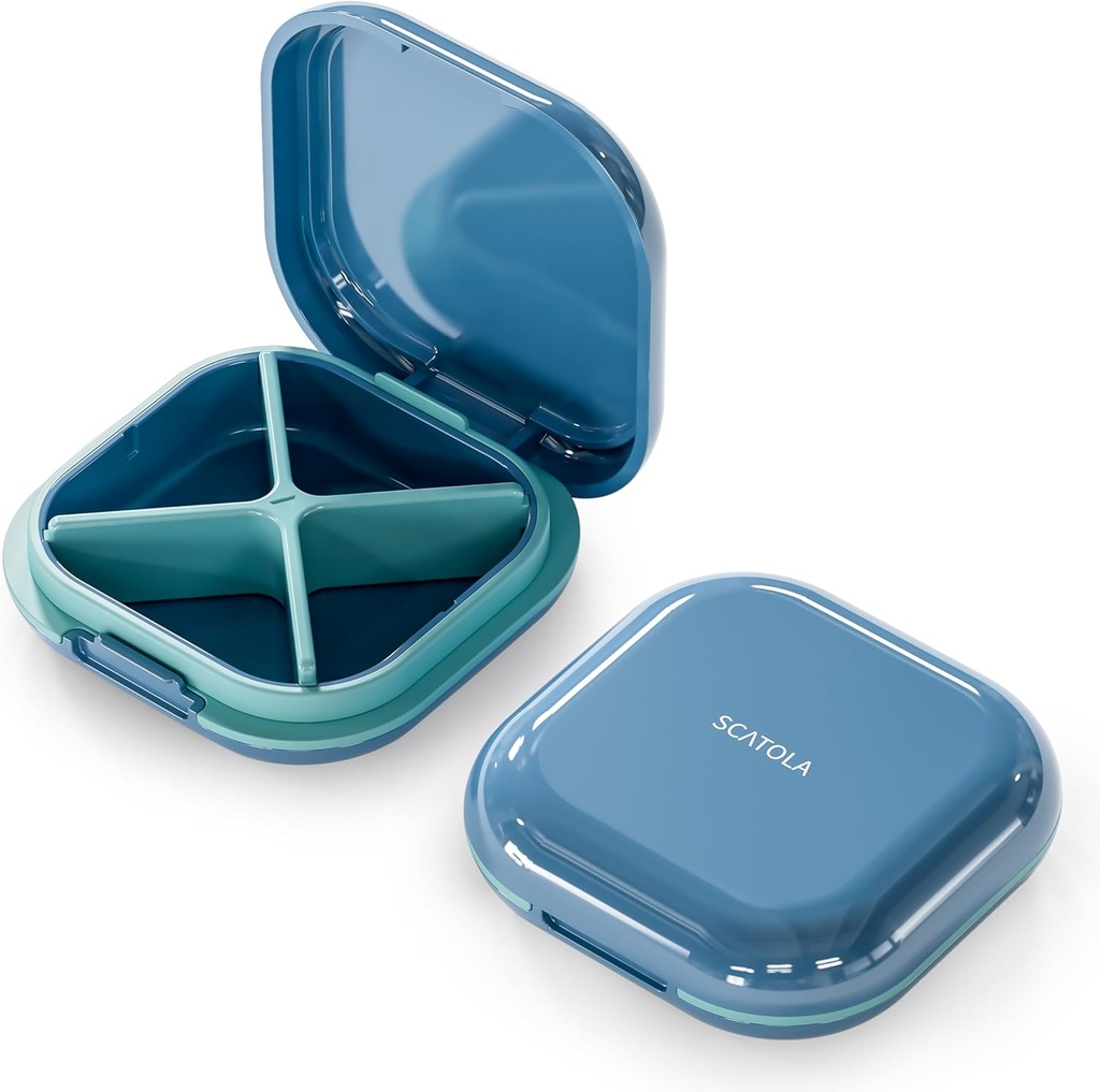 Small Pill Case, Travel Pill Box, Portable Pill Organizer, Pillencontainer für Pocket 4 Comparts, Daily Compact Travel Medicine Holder für Vitamins Medication (Blau)