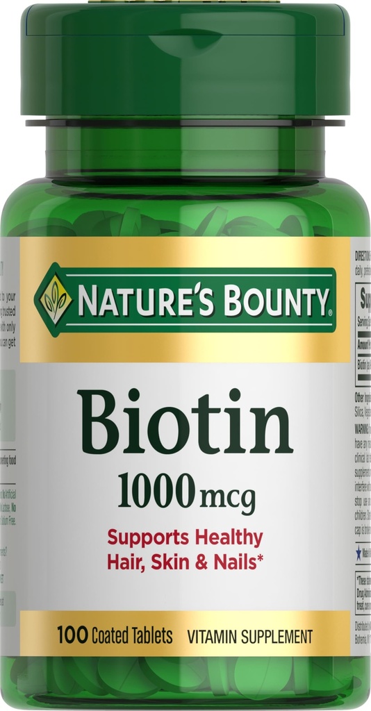 Natur Bounty Biotin, unterstützt Stoffwechsel für Energie und gesundes Haar, Haut und Nägel, 1000 mcg, 100 Tabletten