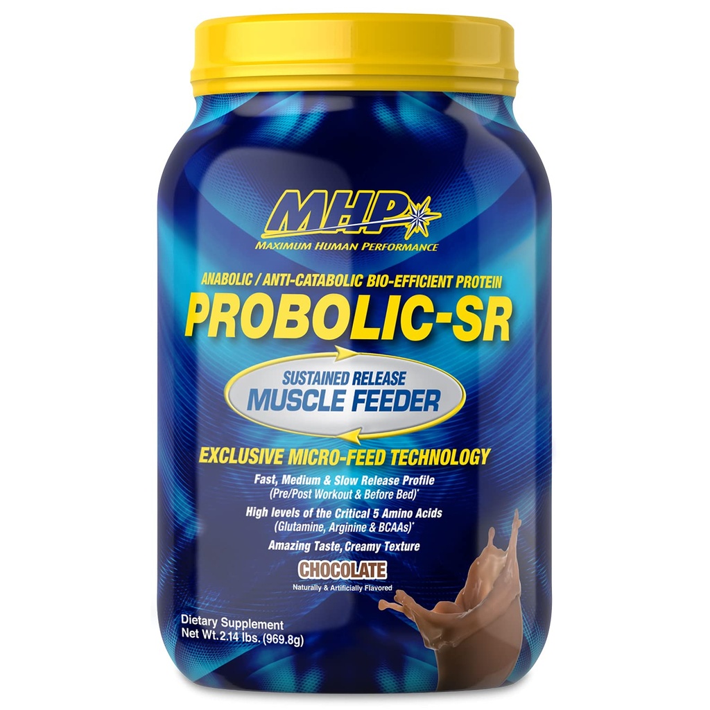 Performance humaine maximale Probolic-SR Poudre de protéines à libération prolongée, 24g Protéines, BCAAs, Glutamine, Arginine, Pré-entraînement, Après-entraînement, Protéines de nuit, 2lbs, 26 portions, Chocolat