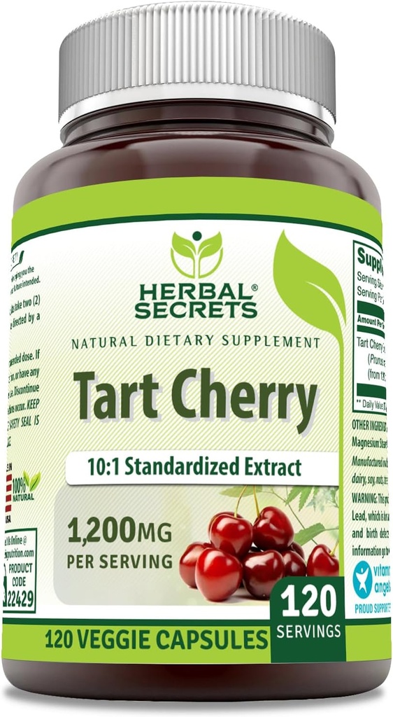 Herbal Secrets Tart Cherry 10:1 Standardisierte Extrakt Ergänzung | 1200 Mg pro Servieren | 120 Veggie Kapseln | Non-GMO | Gluten Free | Made in USA (1 Pack, 120 Count)