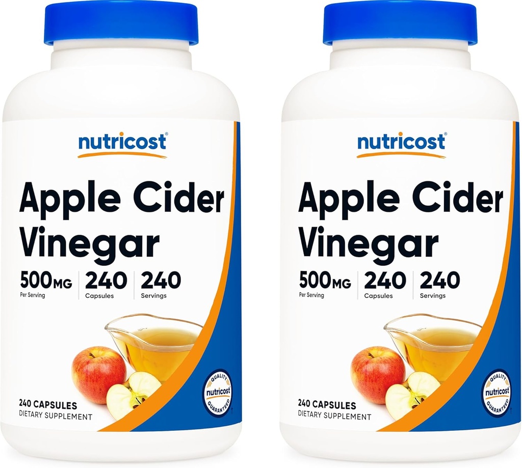 Nutricost Apple Cider Essig 500mg, 240 Vegetarische Kapseln - Natürlich, Non-GMO und Glutenfrei (2 Flaschen)