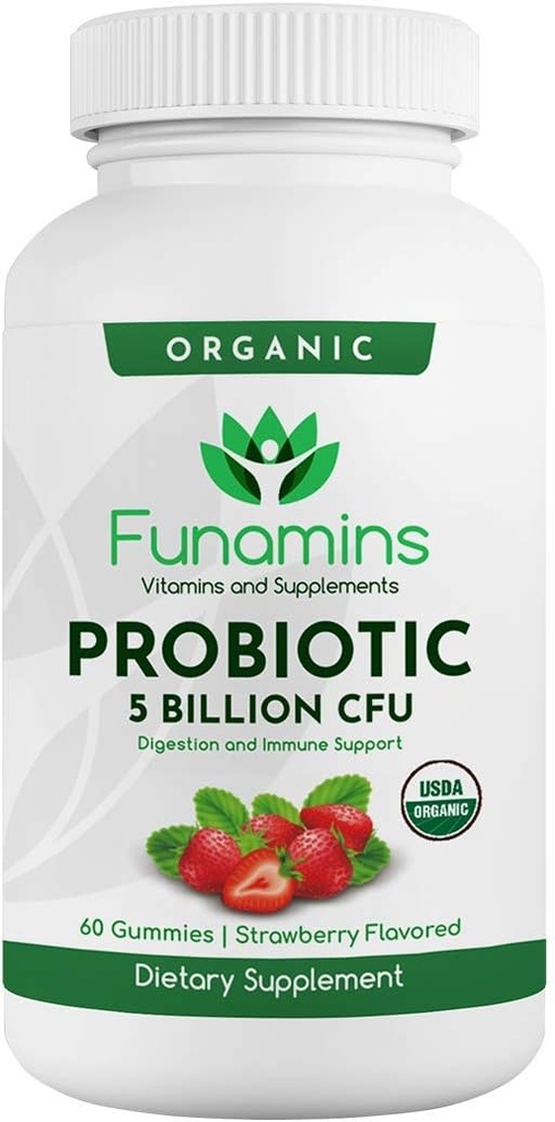 Organic Probiotic Gummies, 5 Billion CFU pro Servierung, 60 Count, Vegan, unterstützt Verdauungs- und Immunabwehr, für Frauen und Kinder; Erdbeeren Flavor