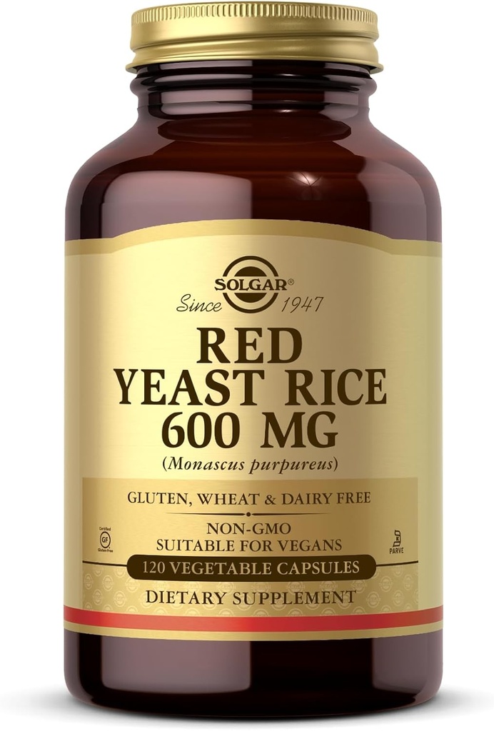 Solgar Red Yeast Rice 600 mg - 120 Gemüsekapseln - Non-GMO, Vegan, Gluten & Dairy Free, Kosher - 60 Portionen