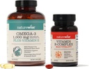 NatureWise 1000mg Omega 3 600mg EPA 400mg DHA avec Vitamine E 180ct et Complexe Vitamine B pour l'énergie cellulaire 60 Softgels[2-Mois]