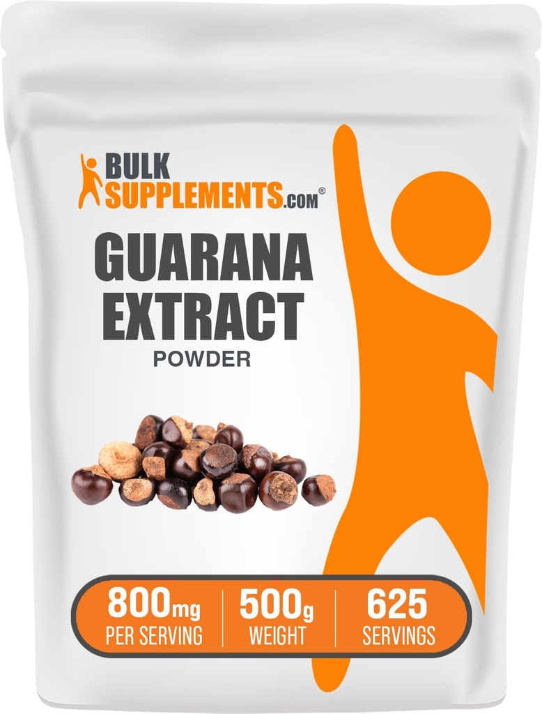 BulkSupplements.com Guarana Extract Powder - Natürliche Koffein-Ergänzung, von Guarana Seed, Guarana Powder - Glutenfrei, 800mg pro Servierung, 500g (1.1 lbs) (Pack von 1)