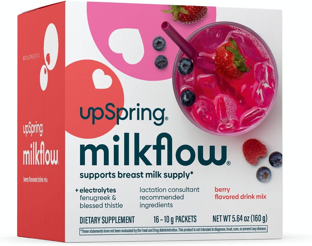 UpSpring Milchfluss Elektrolyt Breastfeed-Ergänzungsgetränk Mischung mit Fenugreek | Berry Flavor | Lactation Supplement zur Unterstützung Brustmilchversorgung & Restore Elektrolyte | 16 Getränkemischungen