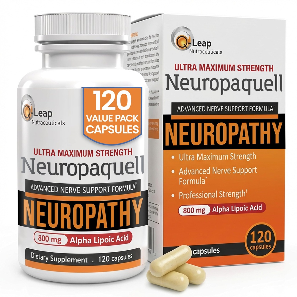 Platinum Santé Alpha acide lipoïque pour la neuropathie Nerve Pain Support, Supplément, B Vitamines, L Arginine, Toute la force maximale naturelle Neuropaquell pour le malaise des pieds, des mains, des orteils,120 Capsules 800mg