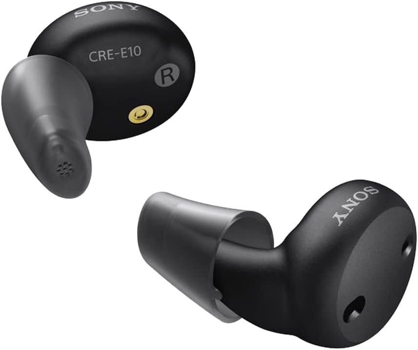Sony CRE-E10 Self-Fitting OTC Hörgeräte für Mild zu Moderat Hörverluste, Prescription-Grade Sound Qualität, Komfortables Earbud Design, Bluetooth Ermöglicht für iOS, und wiederaufladbare Batterie, Schwarz
