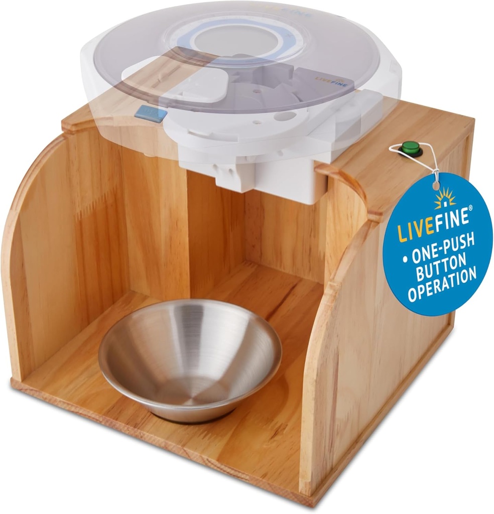 LiveFine Pill Dispenser Tipper (Dispenser ist nicht enthalten), Ein-Touch-Betrieb, Automatische Pillenspende, stilvolle Holzbasis, kompatibel mit LiveFine & andere führende Modelle