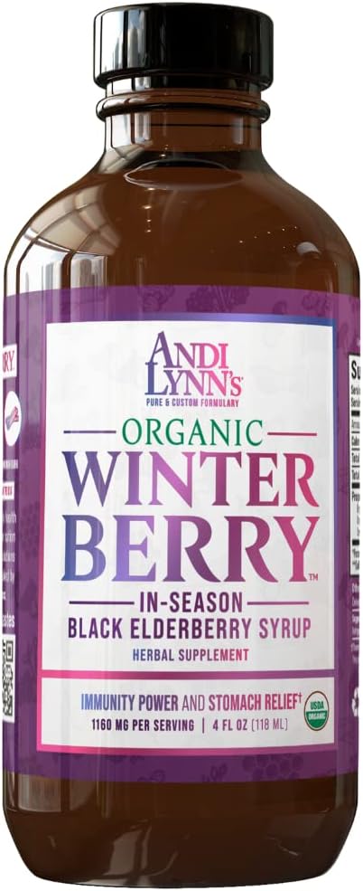 Andi Lynn's Winterberry Black Elderberry Syrup - Includes Black Elderberries, Cinnamon, Ginger, Honey & Lemon - Immununterstützung für ganze Familie - Organic & Great Tasting Syrup 4oz