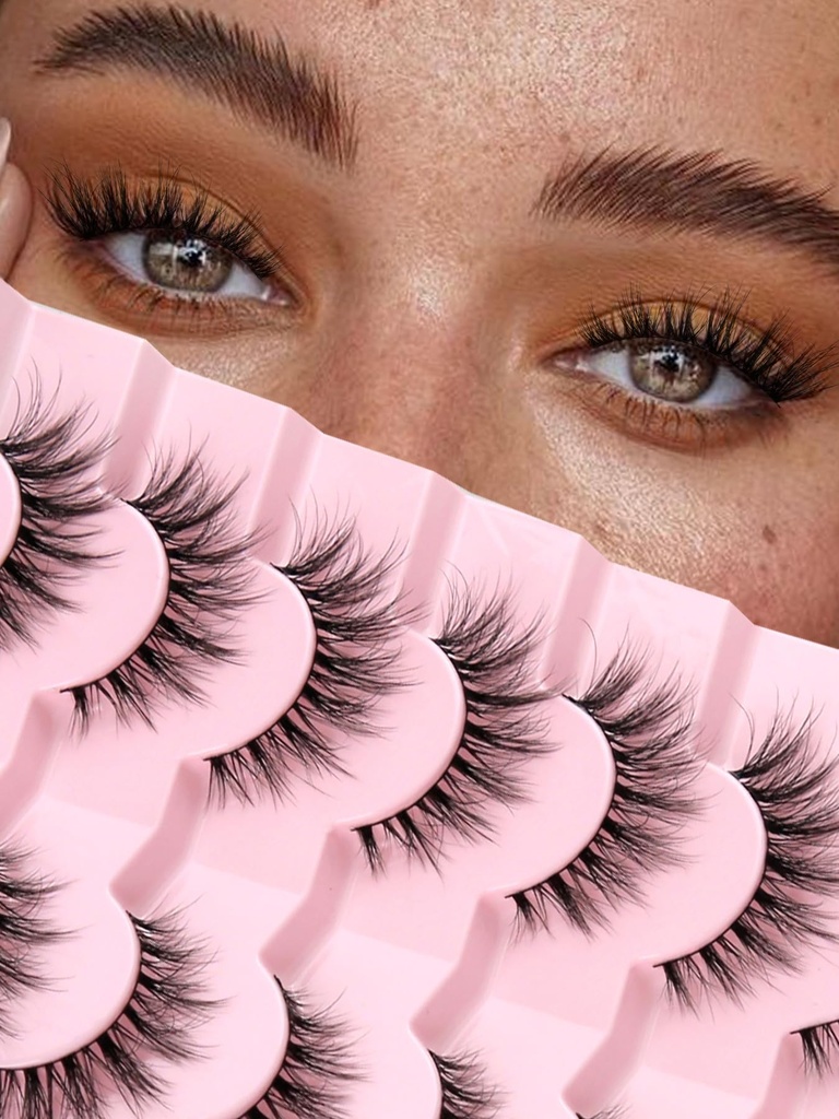 Lashes Natural Cat Eye Lashes Wispy Wimpern 15mm Falsche Wimpern Wispy Lashes 3D Volume Strip Wimpern Thin Cotton Band Weiche Fake Wimpern False Lashes Pack 7 Pairs Siligli