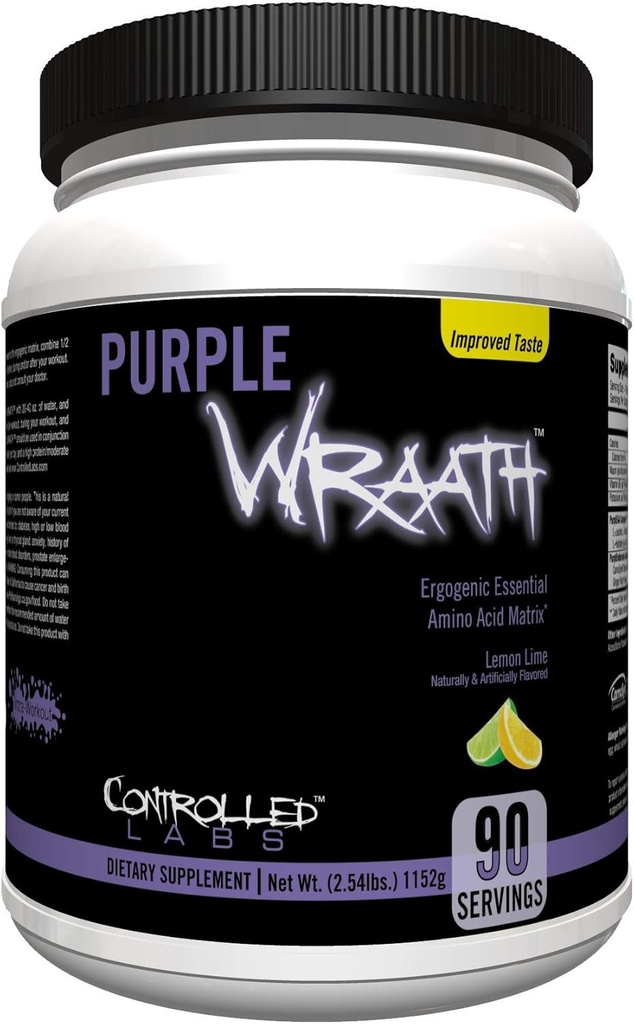 CONTROLLED LABS Purple Wraath, BCAA und EAA Aminosäure Supplement, mit Endurance Blend Intra Workout Powder, Optimale Endurance, Fokus und Stamina (Lemon Lime, 90 Servierungen)