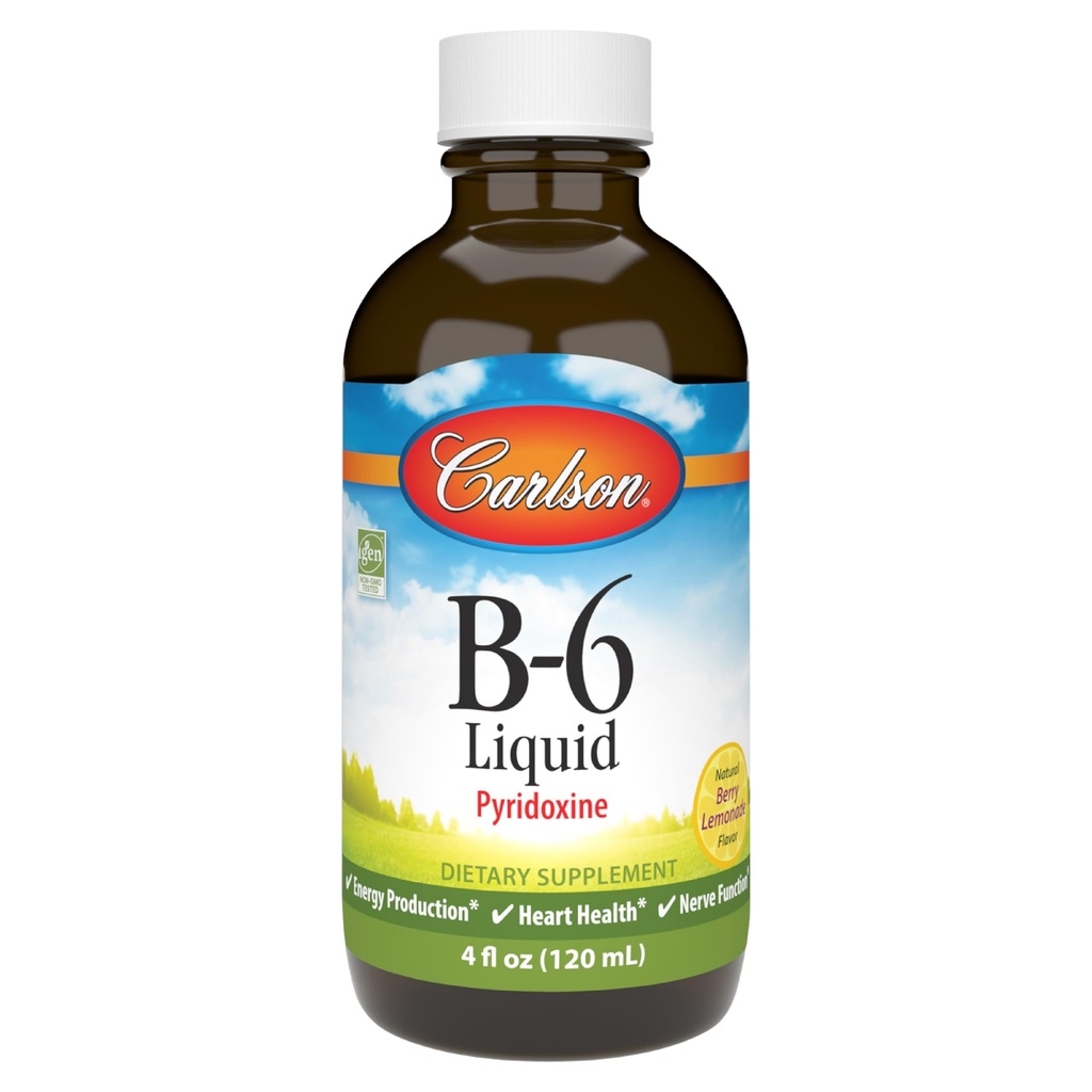 Carlson - B-6 Flüssigkeit, Vitamin B-6, Energieproduktion, Herzgesundheit, Berry Lemonade Flavor, 120 ml (4 Fl Oz)
