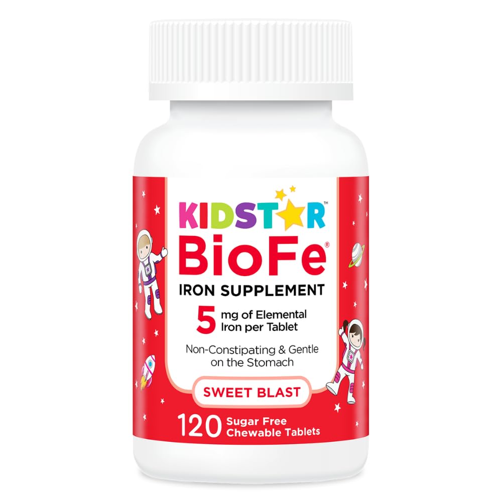 KidStar Nährstoffe BioFe Pure Iron Chewables für Kinder & Erwachsene, Sweet Blast, kein Zucker, mit Xylitol gesüßt, 120 Chewable Tablets